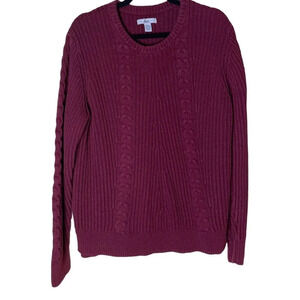 G.H. BASS Maine Men's Vintage Burgundy Classic Cotton Cable Knit Sweater Size XL